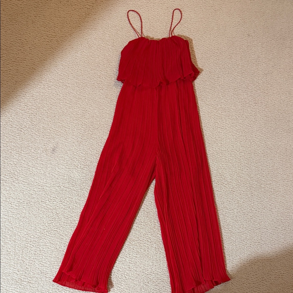 Zara Vibrant Red Pleated Jumpsuit